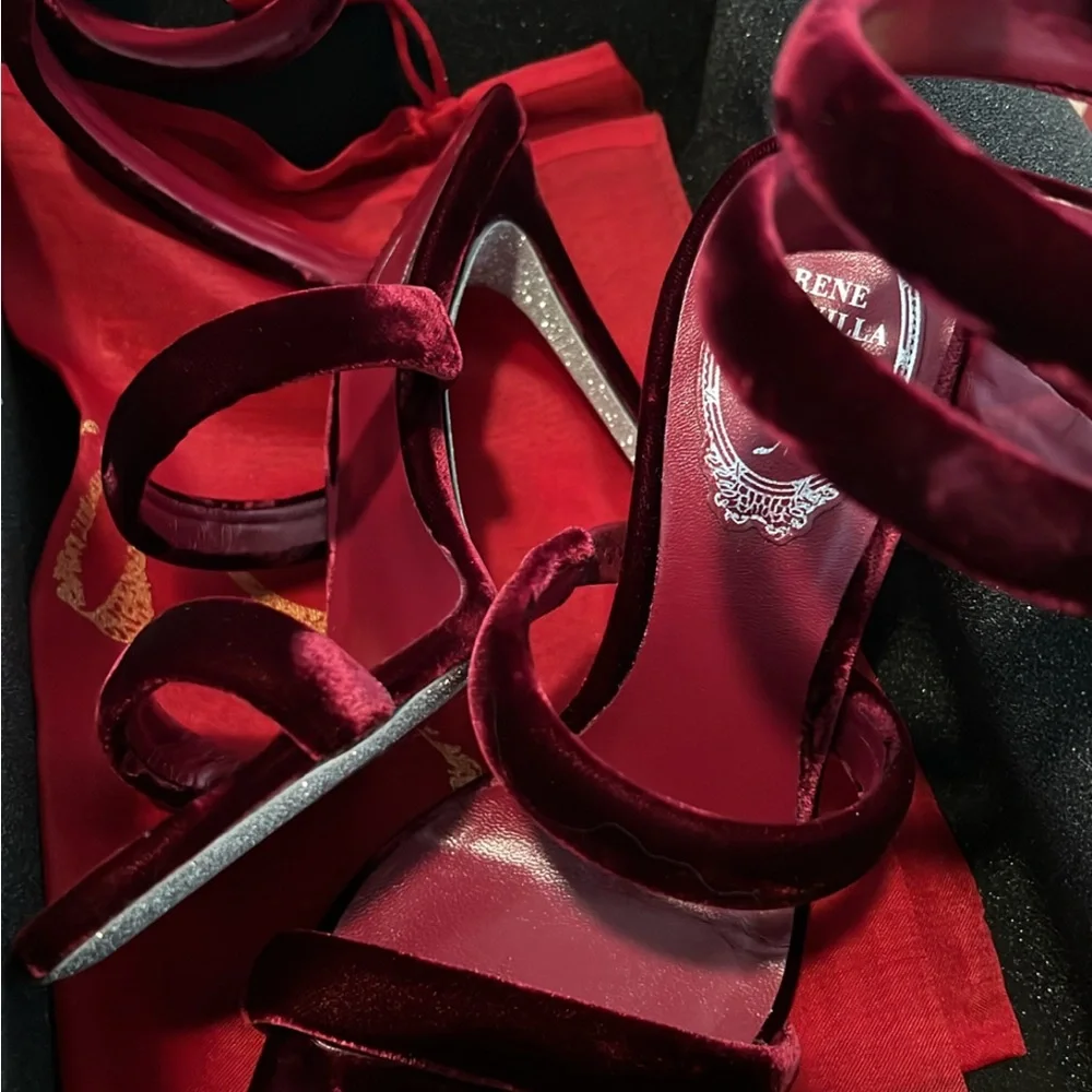 Rene Caovilla Burgundy Velvet Women's Shoes - Picture 4 of 6